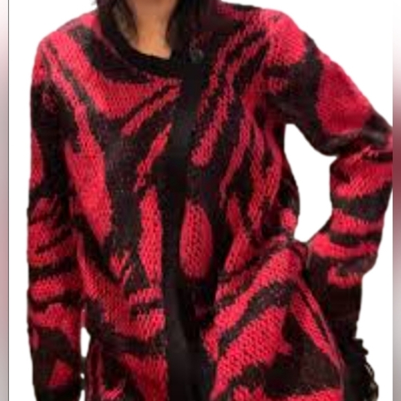 Chico's red black Agatha abstract Wool blend heavy Sweater, size 3 (XL), NWT - Picture 1 of 10